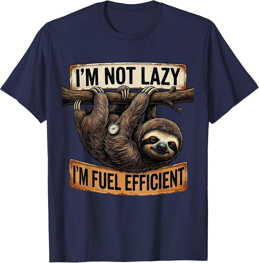 I'm Not Lazy, I'm Fuel Efficient Funny Sloth Animal Lover T-Shirt - Navy Blue