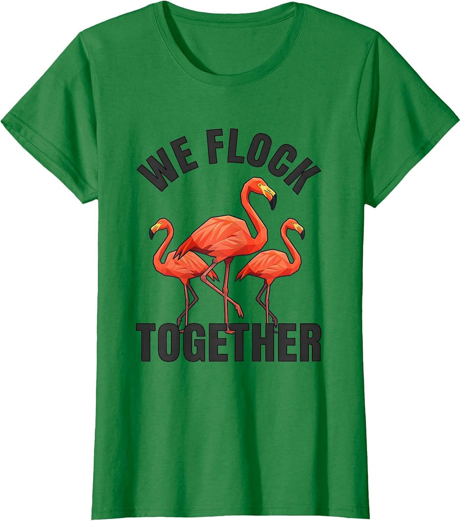 Women's We Flock Together Funny Flamingo Lover Summer Vacation Gift T-Shirt - Kelly Green