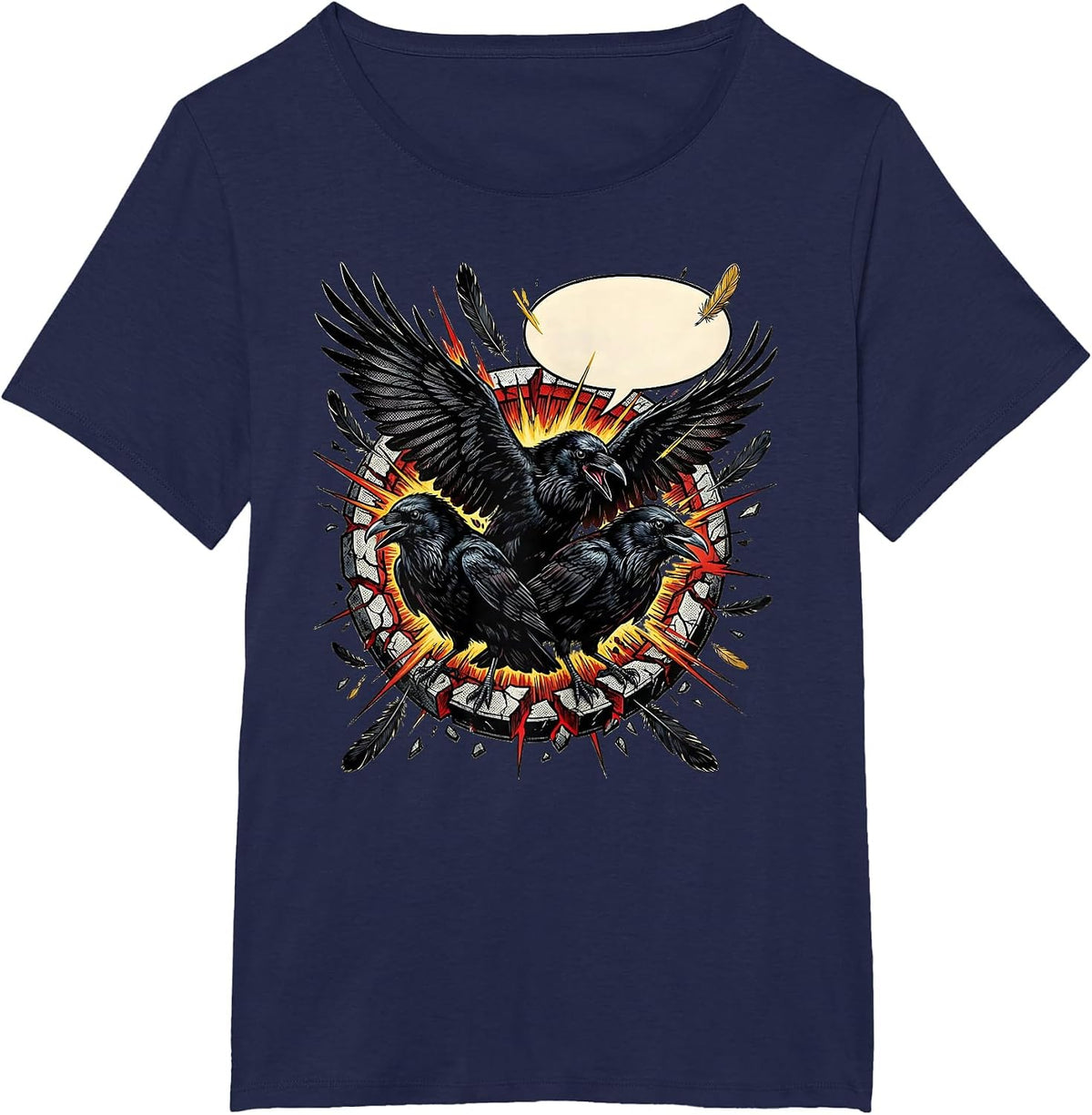 Women's Crow Murder Burst Comic Book Gothic Bird Humor T-Shirt - Navy Blue