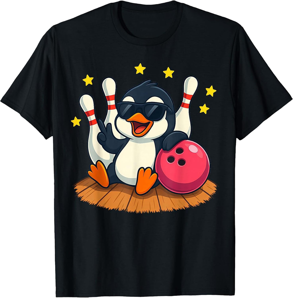 Cute Penguins with Sunglasses Playing Bowling for Men Women T-Shirt - Black