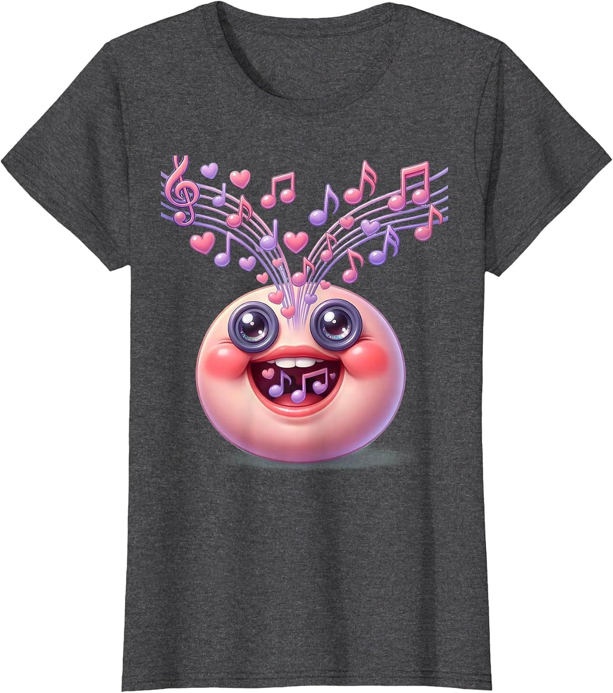 Women's Musical Notes Flowing From Open Mouth Graphic T-Shirt - Dark Heather Grey