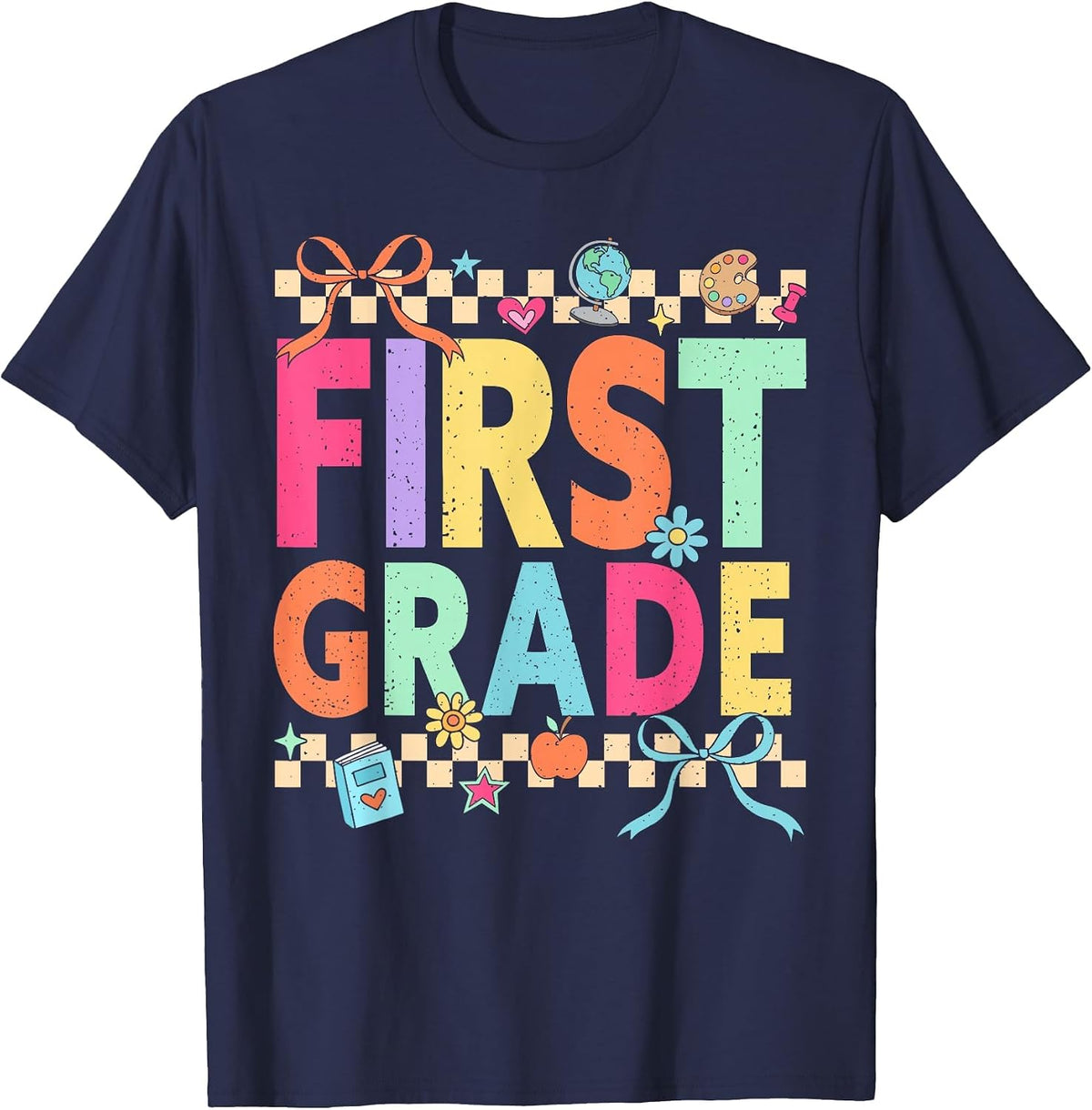 Retro First Grade Back to School 1st Grade Teacher Girl Boy T-Shirt - Navy Blue