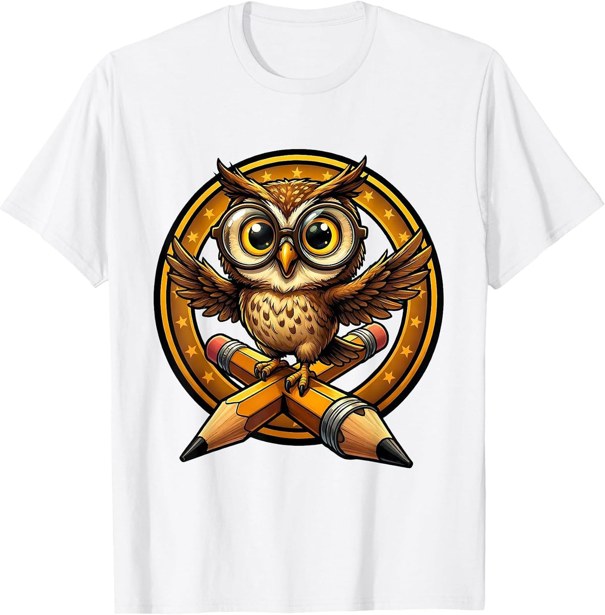 Men's Sped Teacher Owl on Pencil Glasses Graphic T-Shirt - White