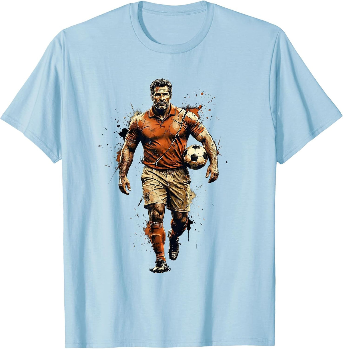 Men's Soccer Dad Carrying Ball Graphic Illustration T-Shirt - Baby Blue