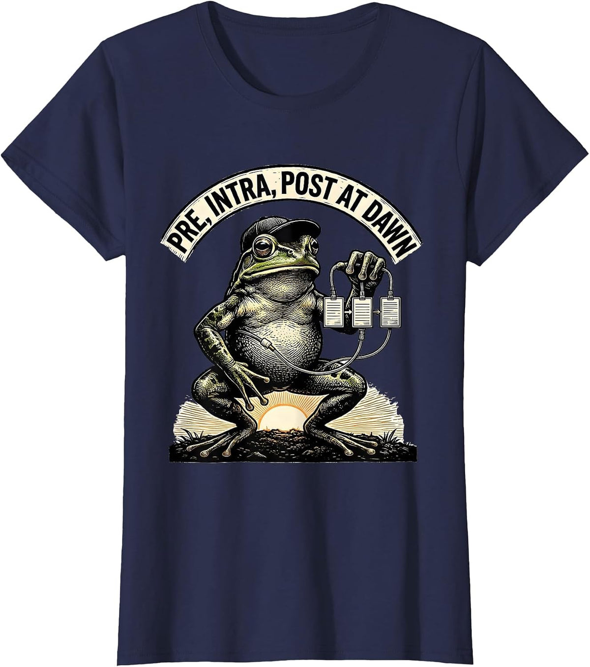 Women's Pre Intra Post At Dawn Funny Frog Teacher Back to School T-Shirt - Navy Blue