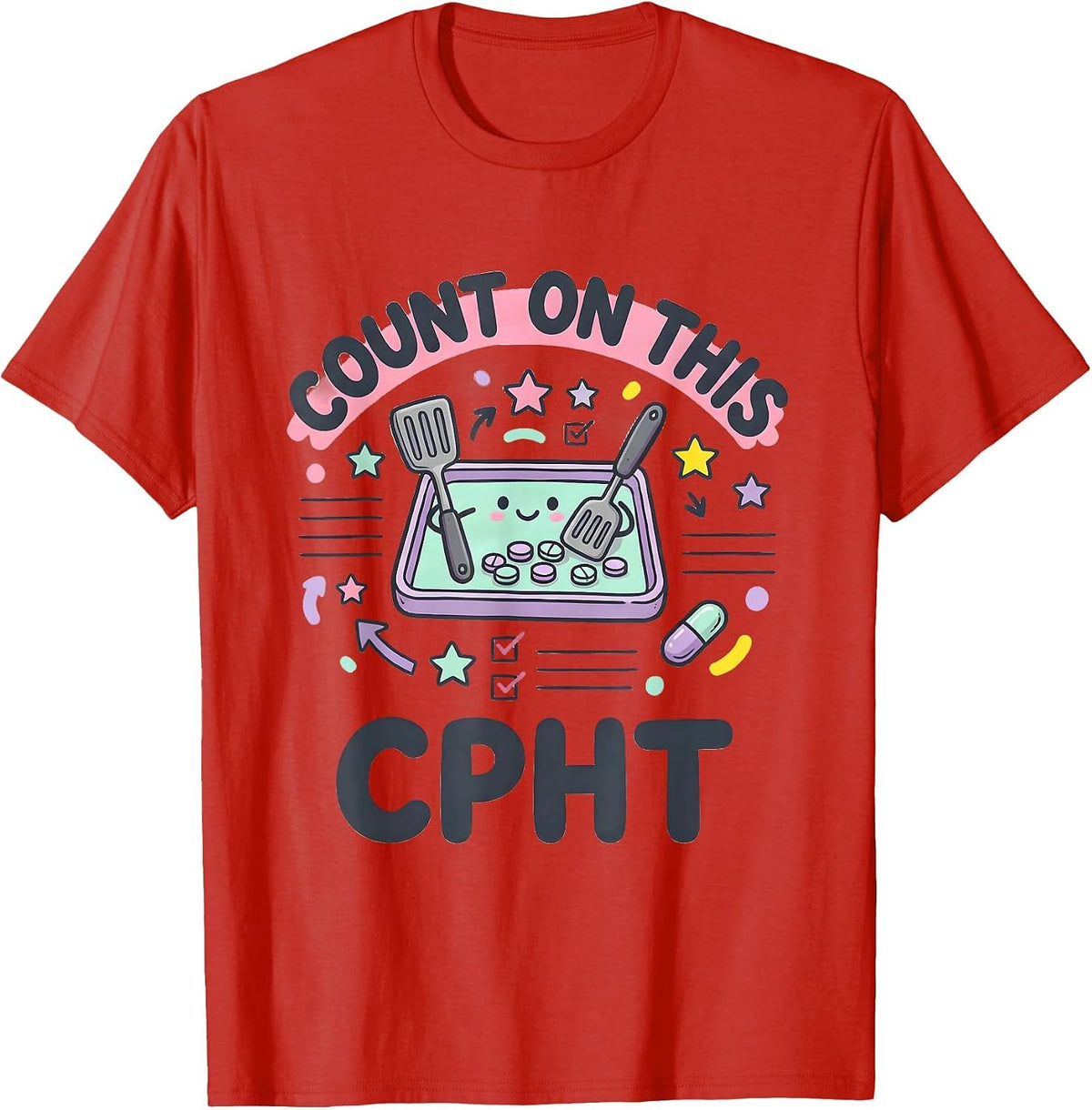 Men's Count On This CPhT Kawaii Pharmacy Technician Doodle T-Shirt - Red