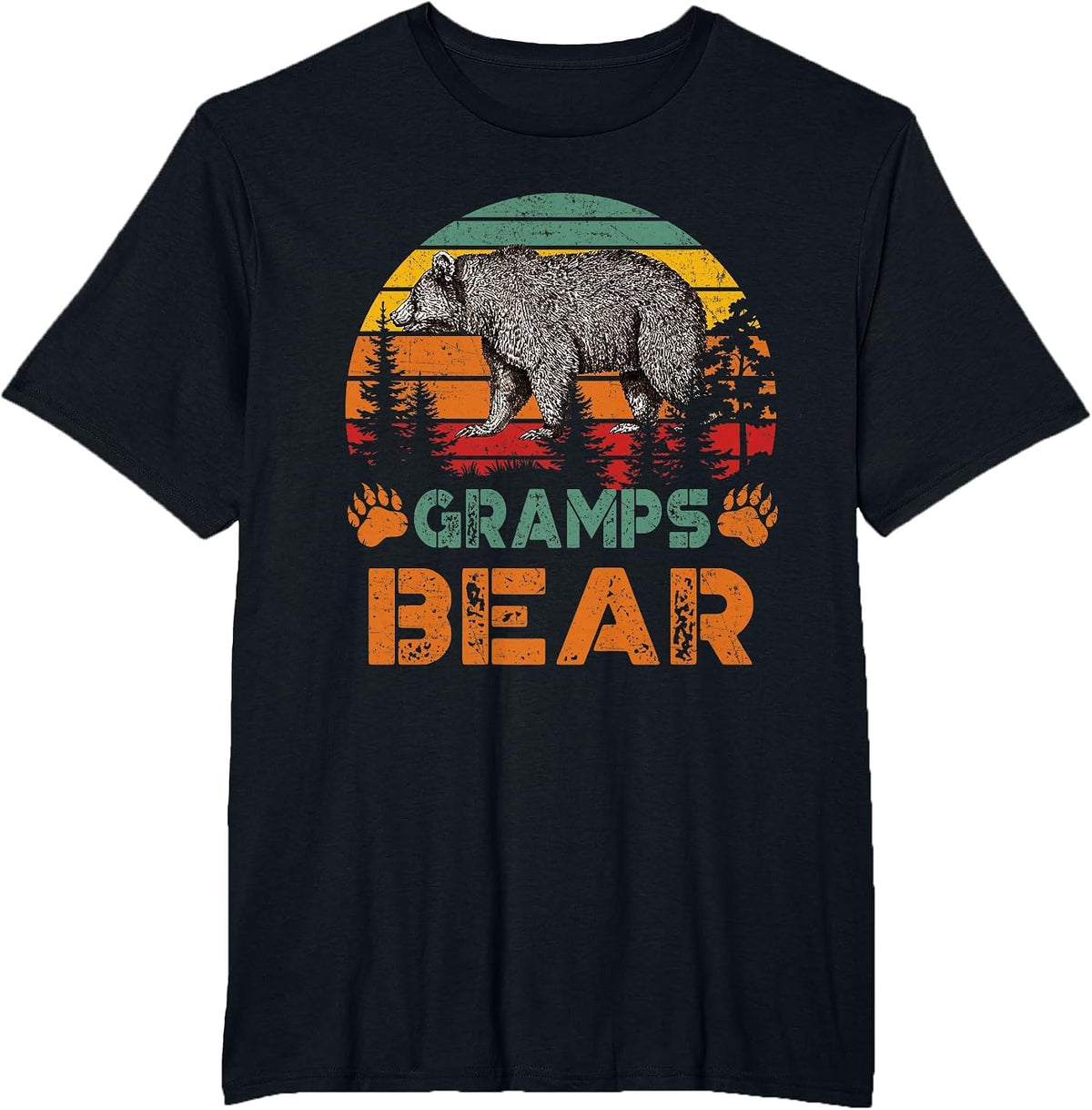 Mens Vintage Gramps Bear T-Shirt Funny Fathers Day T-Shirt - Black