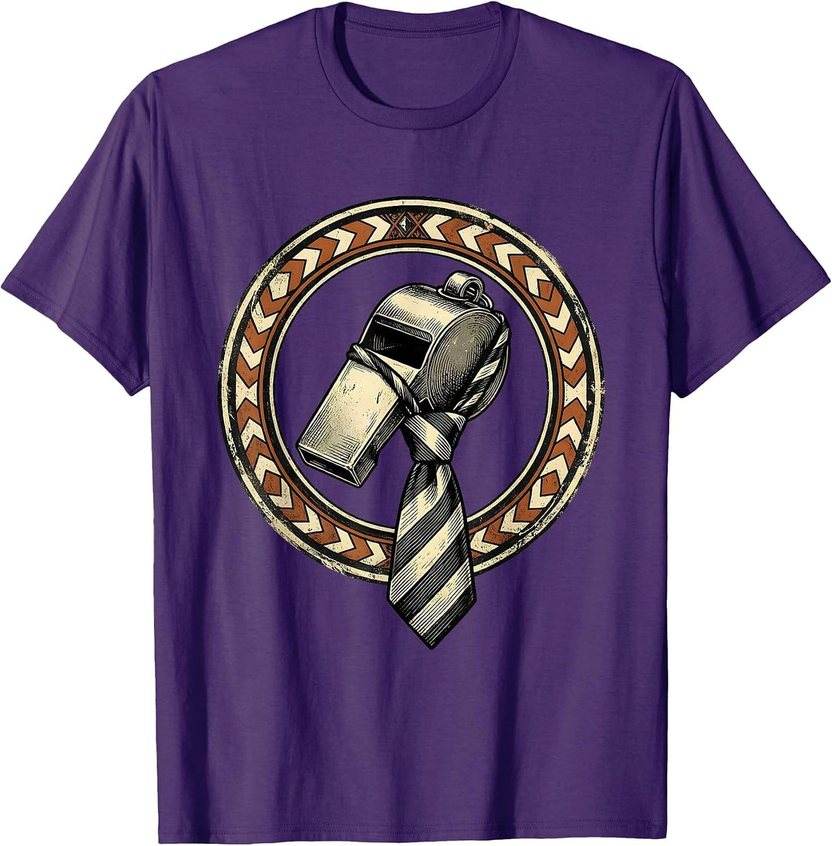 Soccer Dad Referee Whistle Necktie Graphic T-Shirt - Purple
