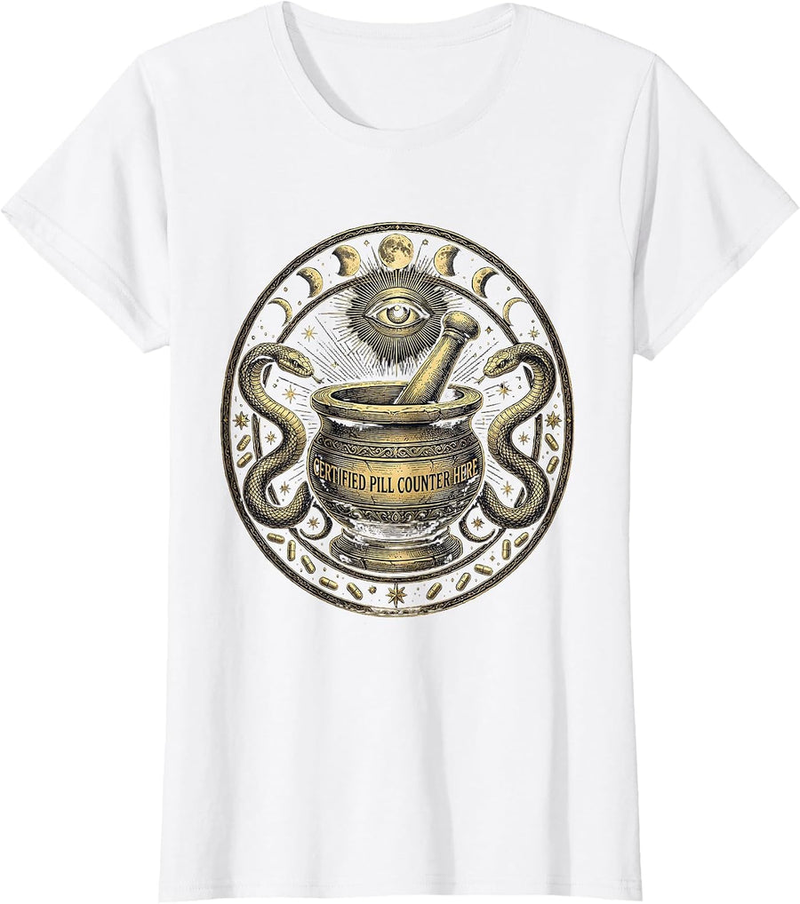 Women's Certified Pill Counter Pharmacy Technician Design T-Shirt - White