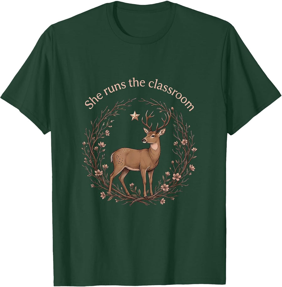 Men's She Runs The Classroom Paraprofessional Design T-Shirt - Dark Green