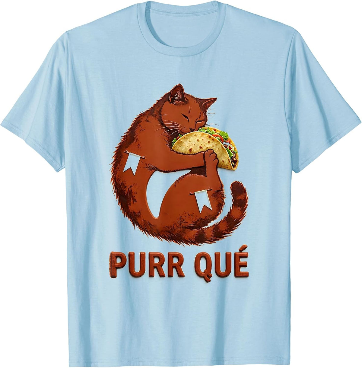 Men's Purr Qué Rubber Stamp Cute Cat Taco Spanish Pun Humor T-Shirt - Baby Blue