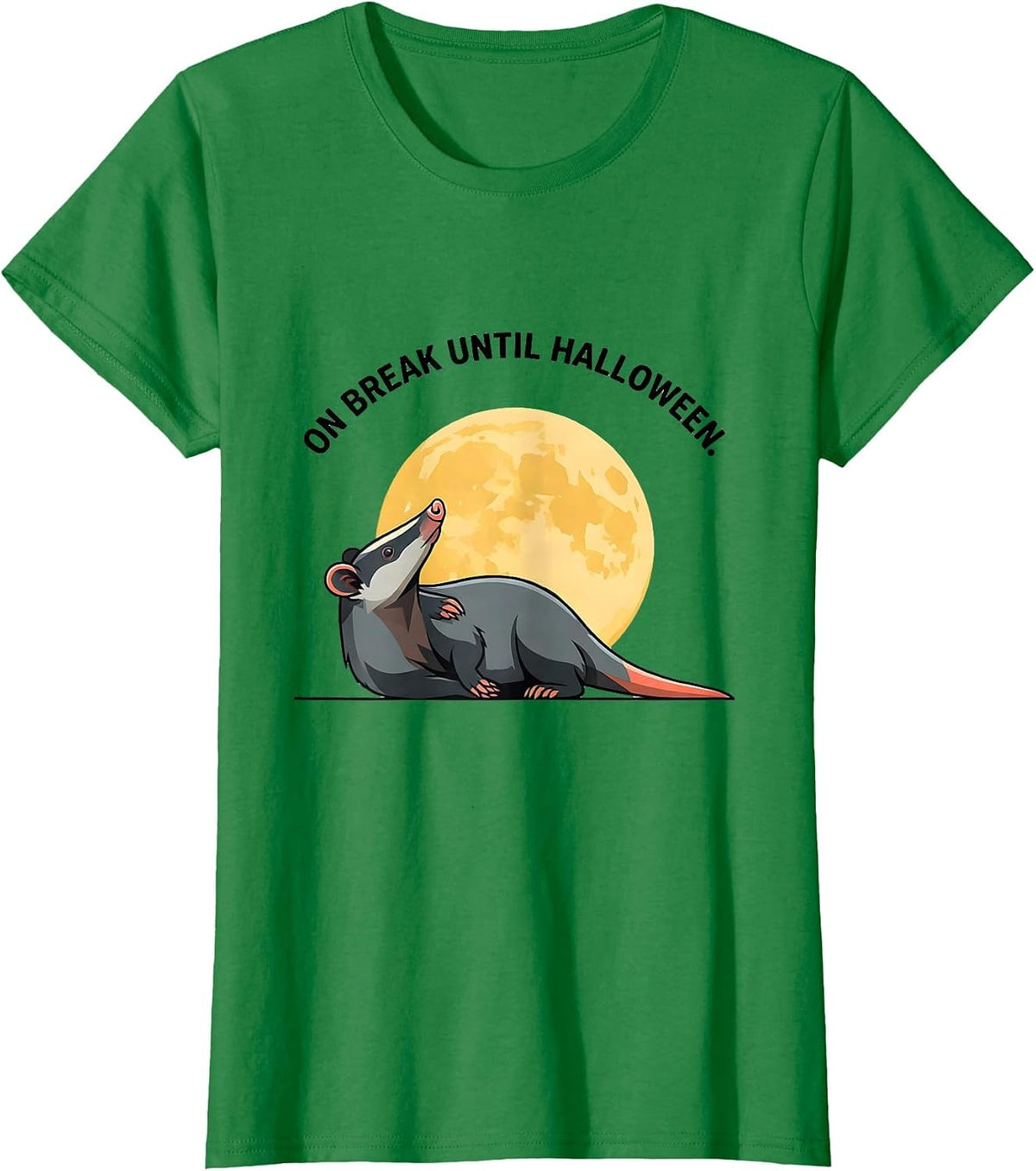 Women's On Break Until Halloween Whimsical Spooky Opossum Halloween T-Shirt - Kelly Green