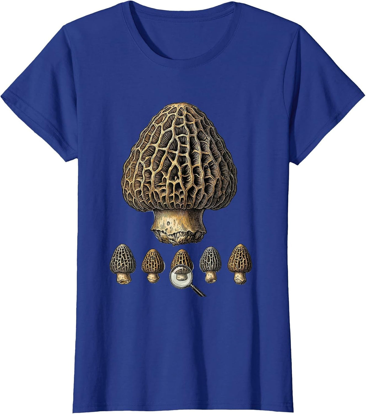 Women's Oversized Morel Botanical Mushroom Forager Retro Humor T-Shirt - Royal Blue