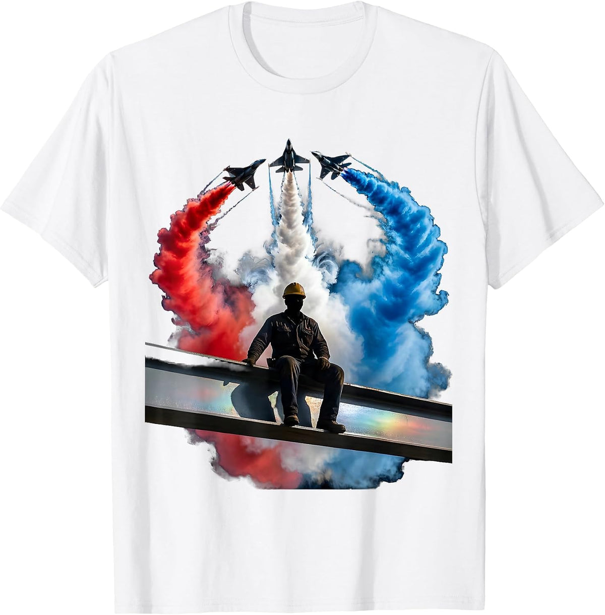 Men's Iron Worker Sunset Steel Beam Construction Art T-Shirt - White