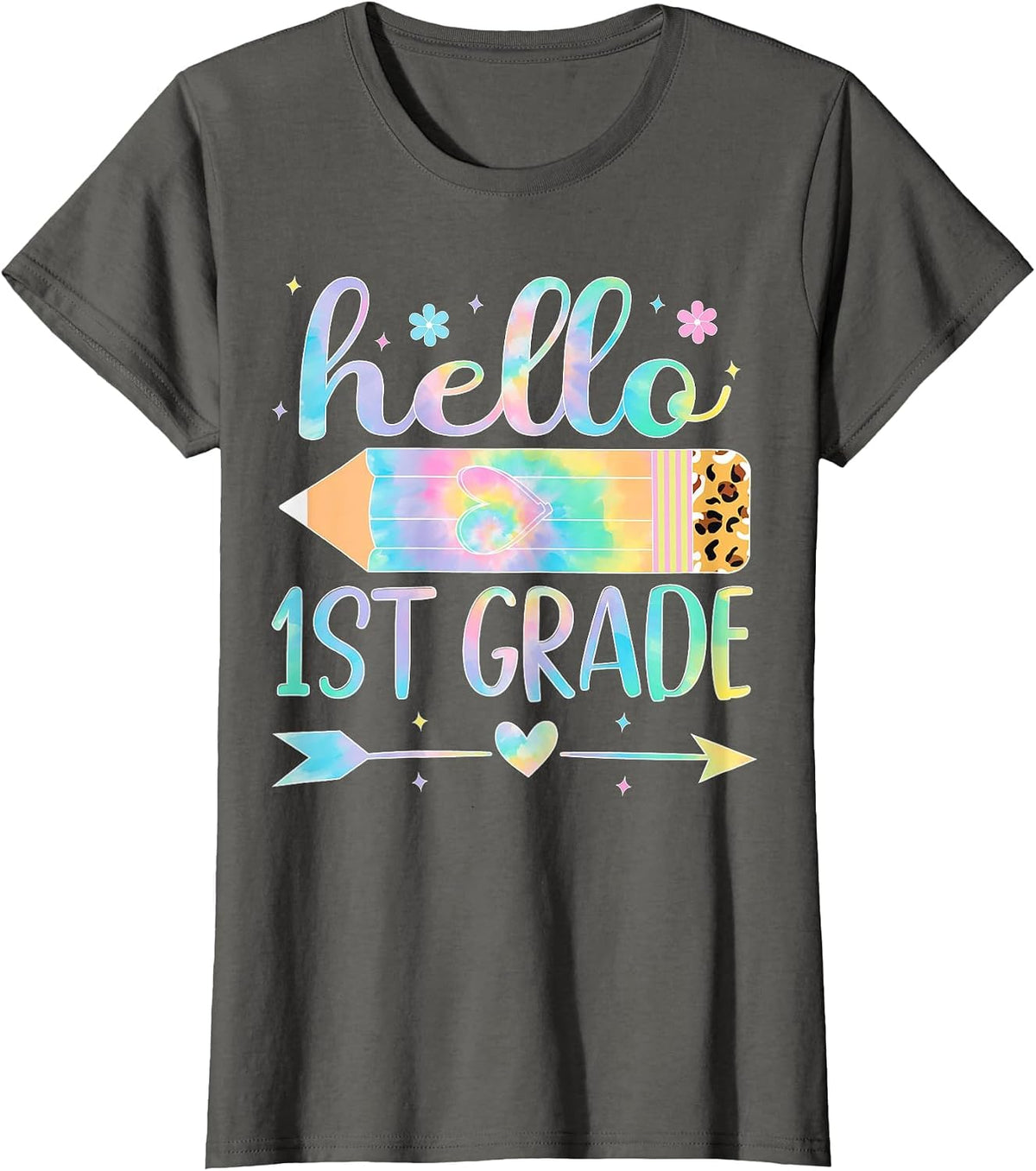 Tie Dye 1st Grade Back to School Hello First Grade Teacher T-Shirt - Asphalt Grey