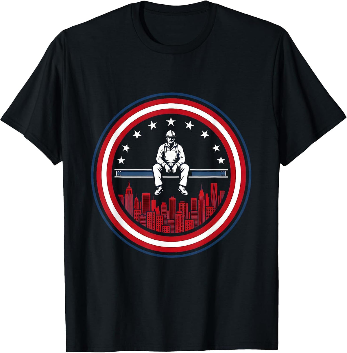 Men's Steelworker Silhouette City Skyline Beam Design T-Shirt - Black