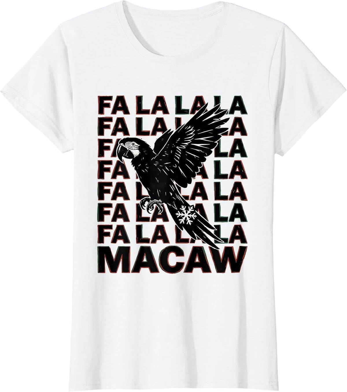 Fa La La La Macaw Linocut Funny Christmas Bird Lover Humor T-Shirt - White