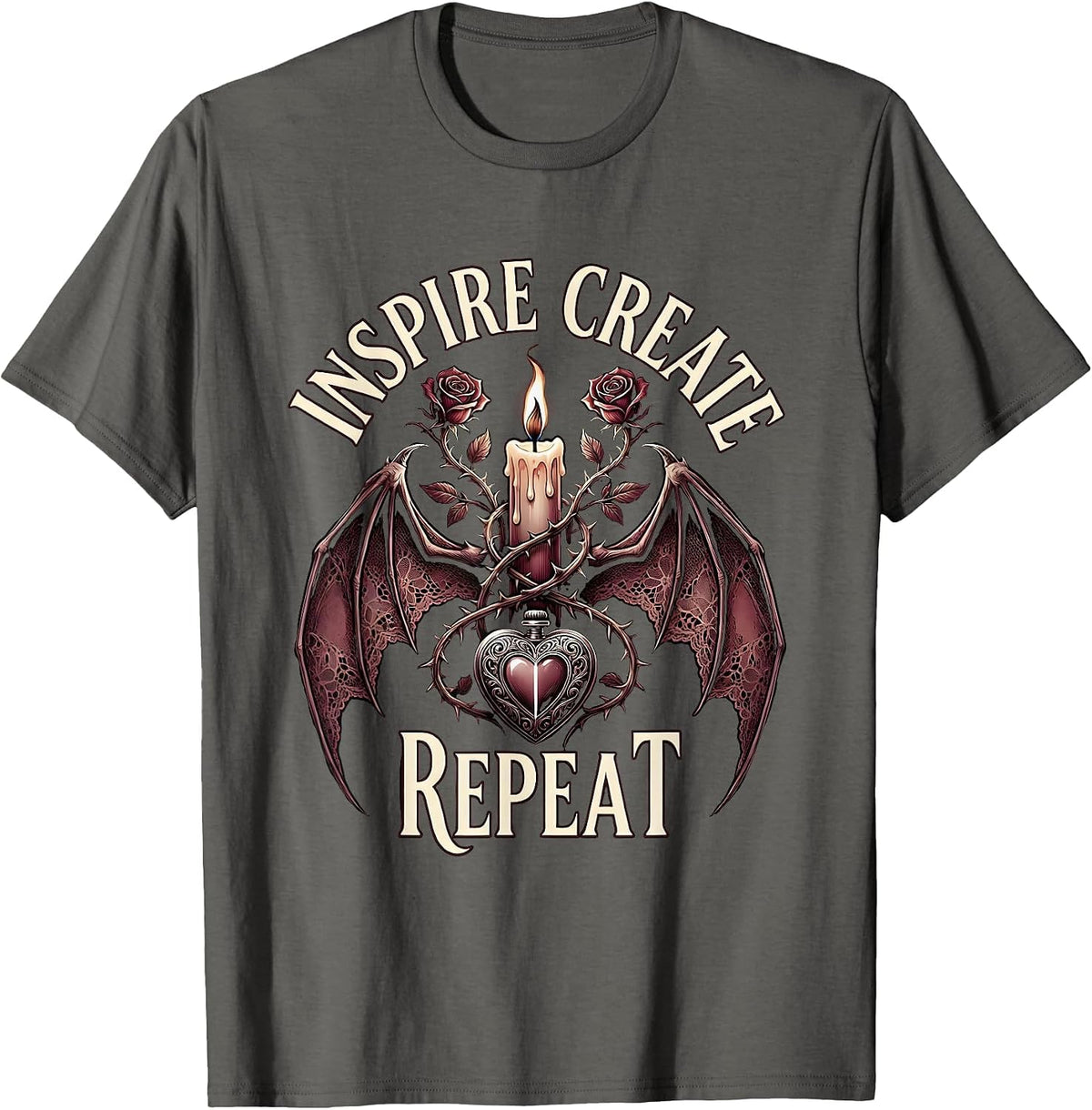 Inspire Create Repeat Art Teacher Design T-Shirt - Asphalt Grey