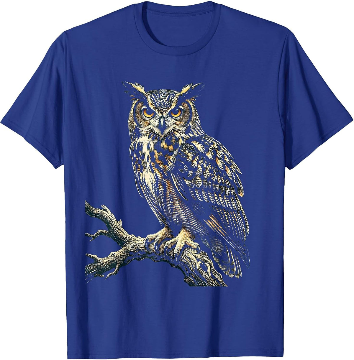 Speckled Owl Perched Illustration Graphic Tee T-Shirt - Royal Blue