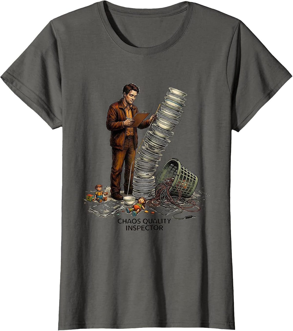 Women's Chaos Quality Inspector Funny Chaotic Neutral Humor T-Shirt - Asphalt Grey