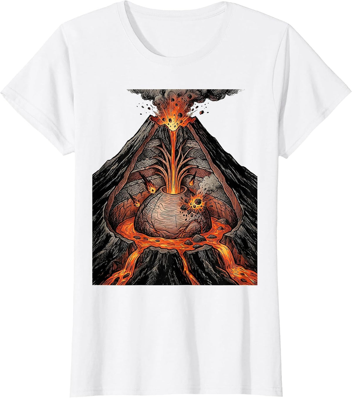 Women's Volcano Cross-Section Eruption Science Teacher T-Shirt - White