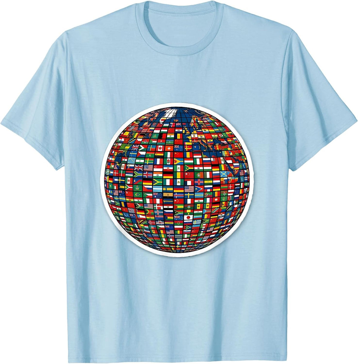 Men's Global Flags Unity Sticker-Style Geography Lover T-Shirt - Baby Blue