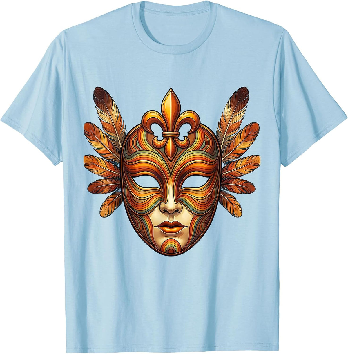 Men's Mardi Gras Ornate Venetian Mask Fleur-de-Lis T-Shirt - Baby Blue