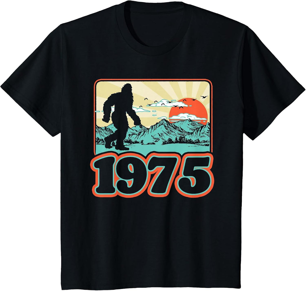 Retro Bigfoot Mountains 50th Birthday 1975 Sasquatch Fifty T-Shirt - Black
