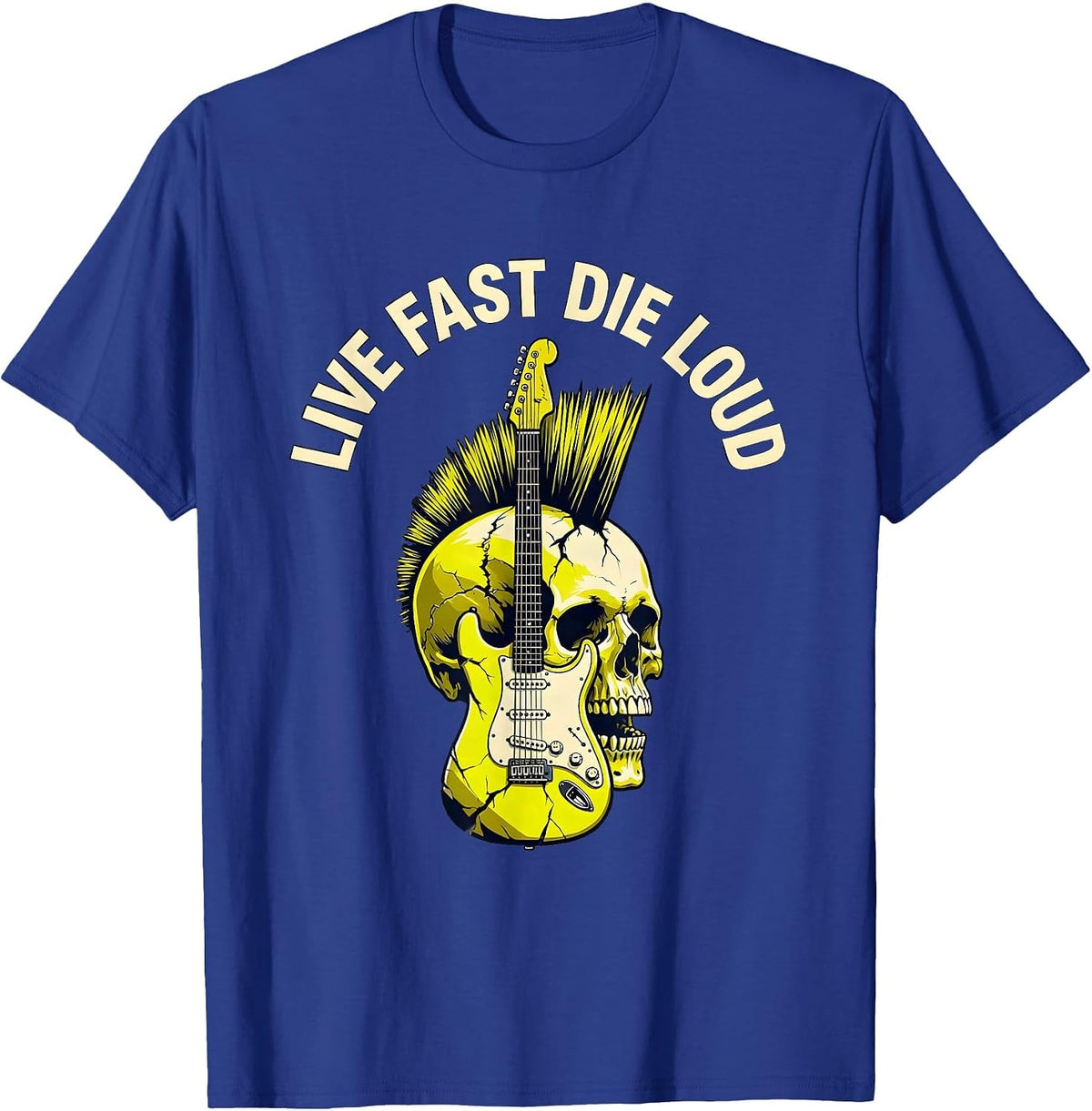 Live Fast Die Loud Punk Rock Graphic Design T-Shirt - Royal Blue
