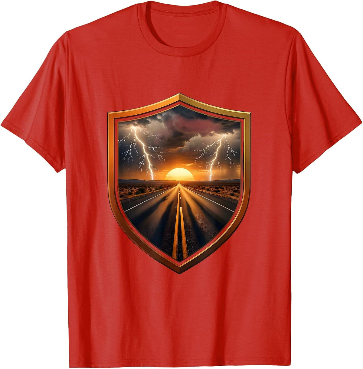 Men's Route 66 Desert Storm Dusk Highway Graphic Tee T-Shirt - Red