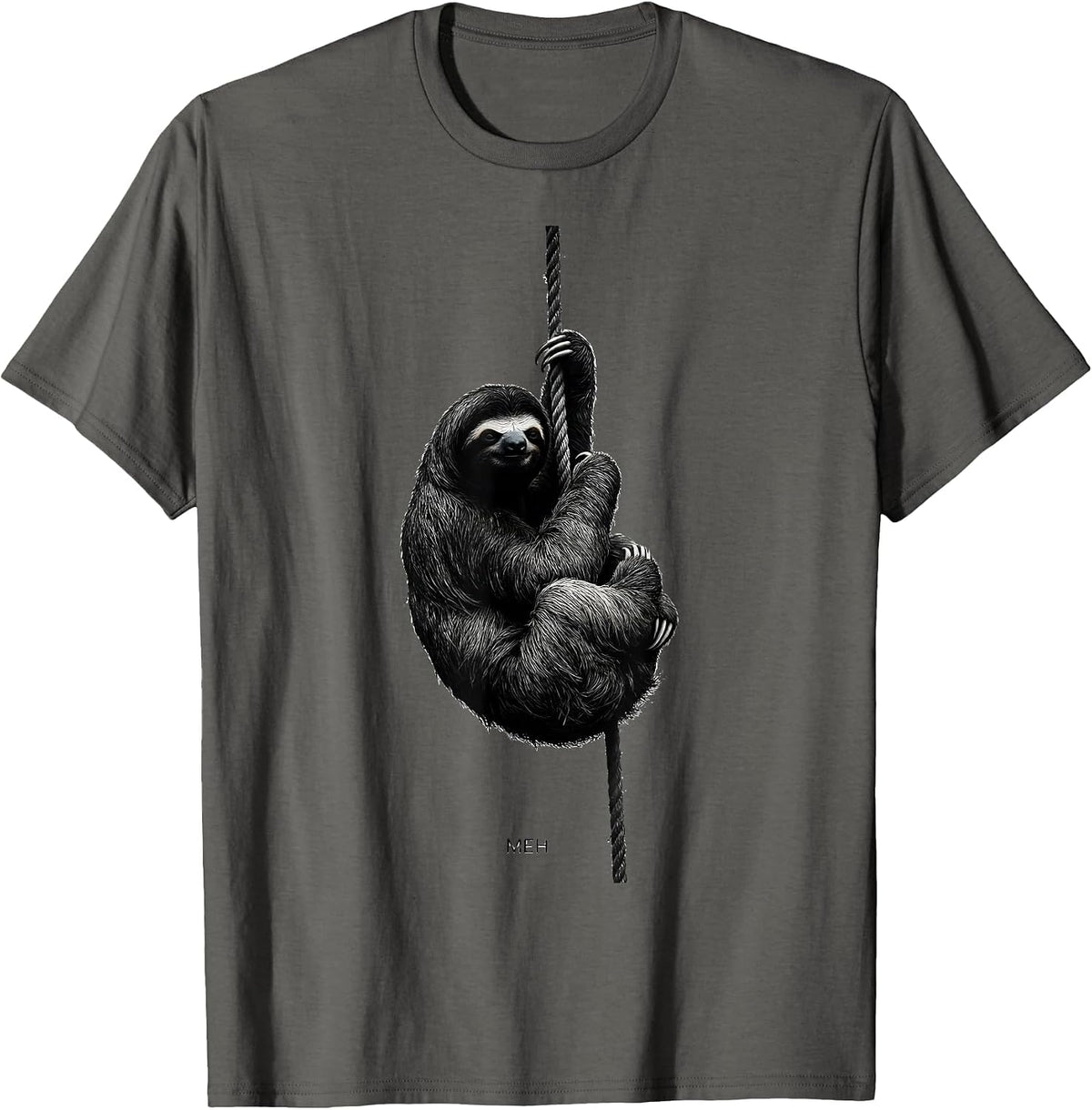 Men's Meh Funny Sloth Lover Lazy Humor Animal Affinity T-Shirt - Asphalt Grey