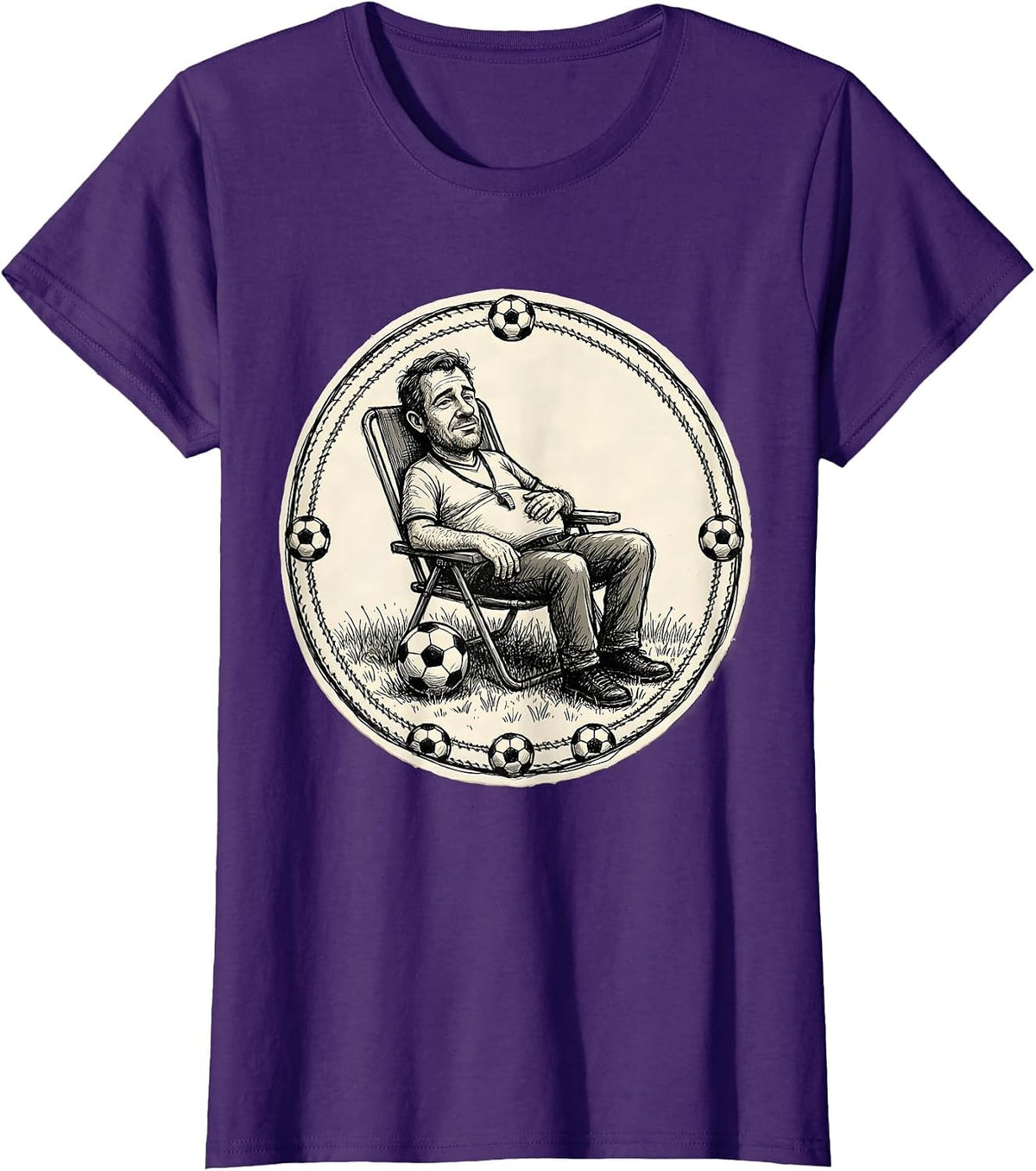 Women's Soccer Dad Lawn Chair Referee Whistle Graphic T-Shirt - Purple