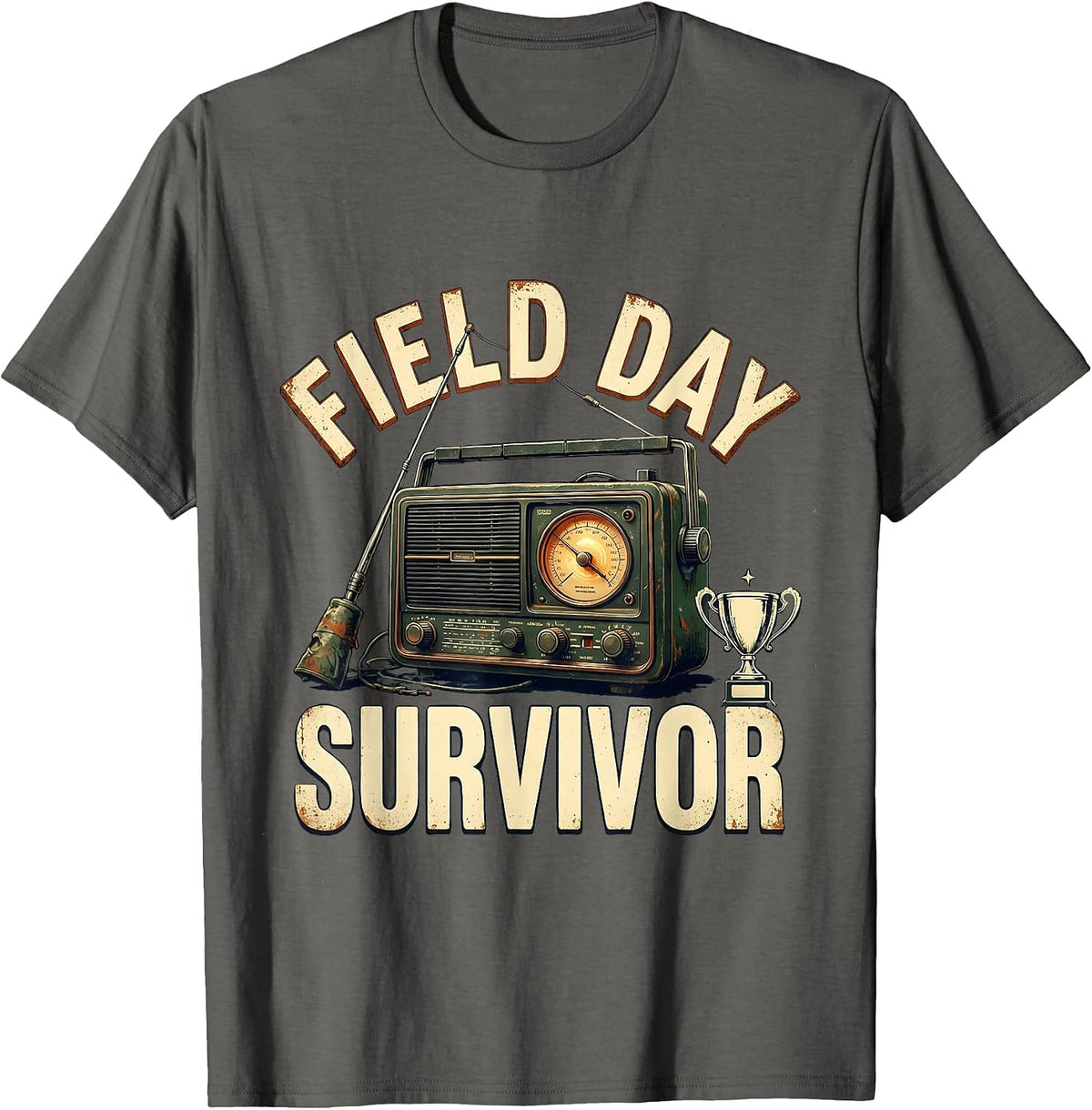 Field Day Survivor Vintage Ham Radio Design T-Shirt - Asphalt Grey