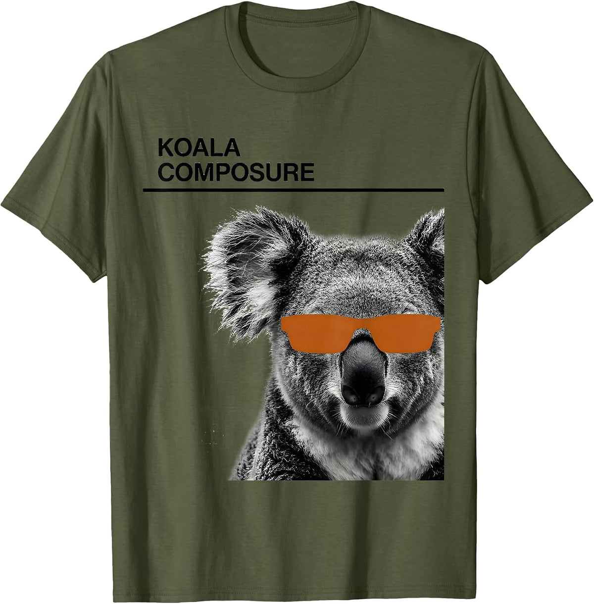 Men's Koala Composure Minimalist Animal Portrait Sunglasses Humor T-Shirt - Olive Green