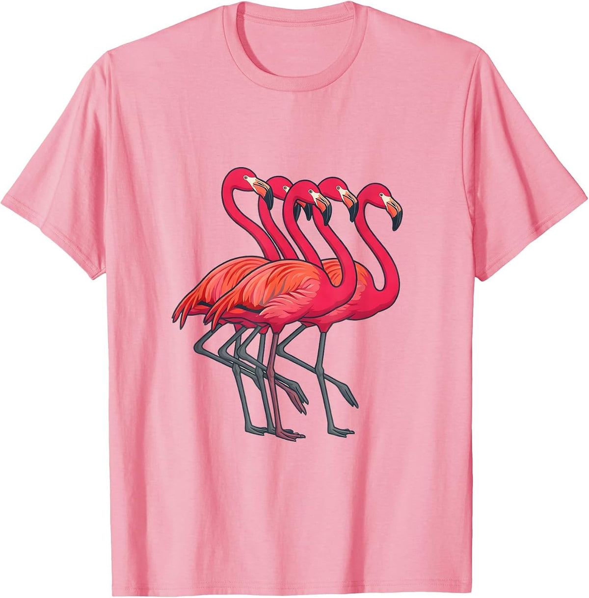 Men's Pink Flamingo Flat Vector Bird Humor Matching Family T-Shirt - Pink