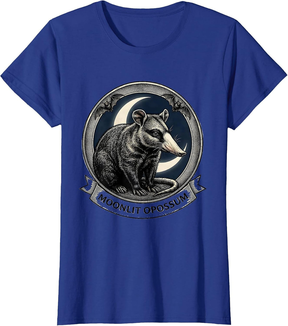 Women's Moonlit Opossum Vintage Gothic Halloween Spooky Moon Novelty T-Shirt - Royal Blue