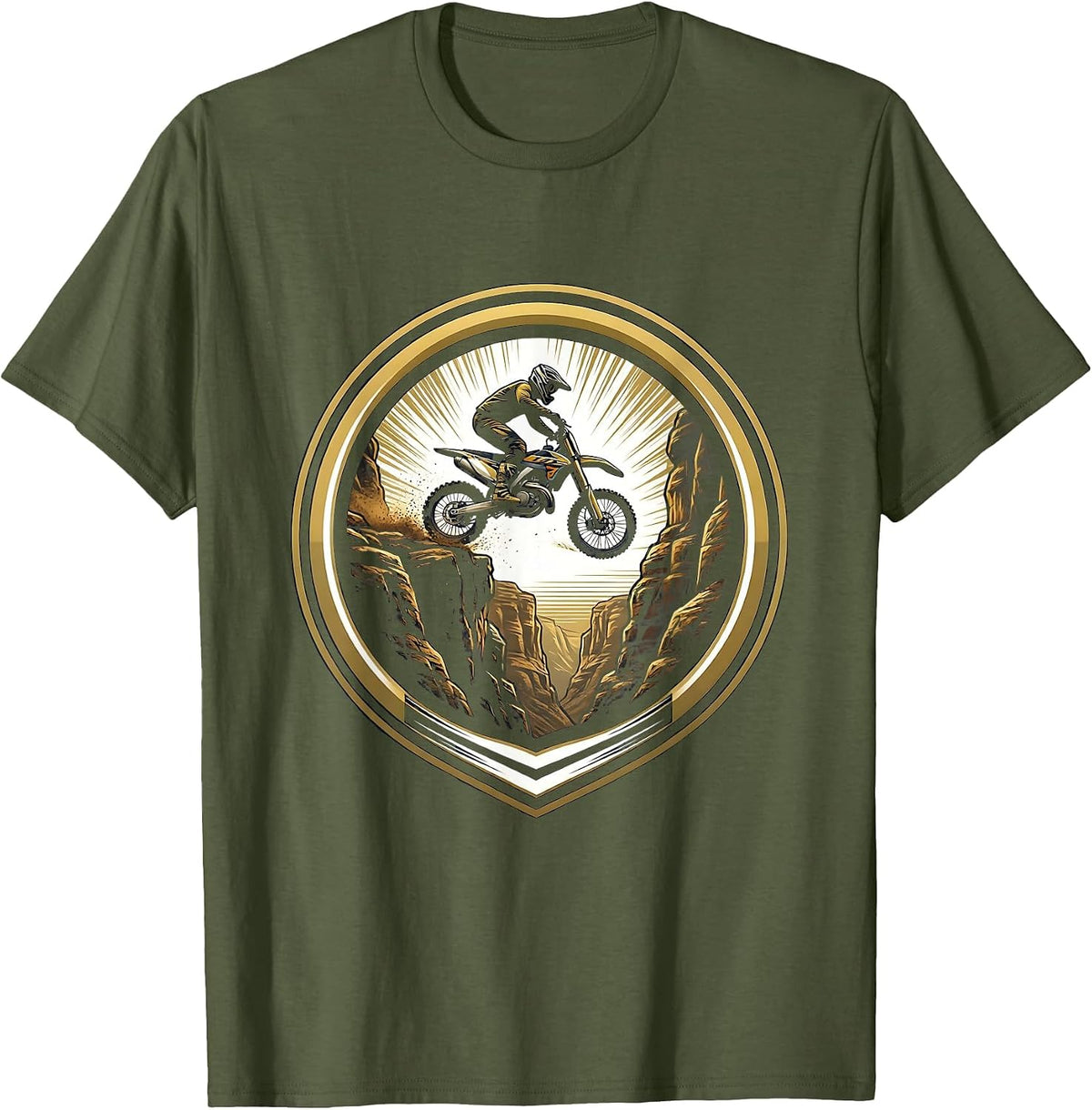 Dirt Bike Rocky Canyon Jump Graphic Tee T-Shirt - Olive Green