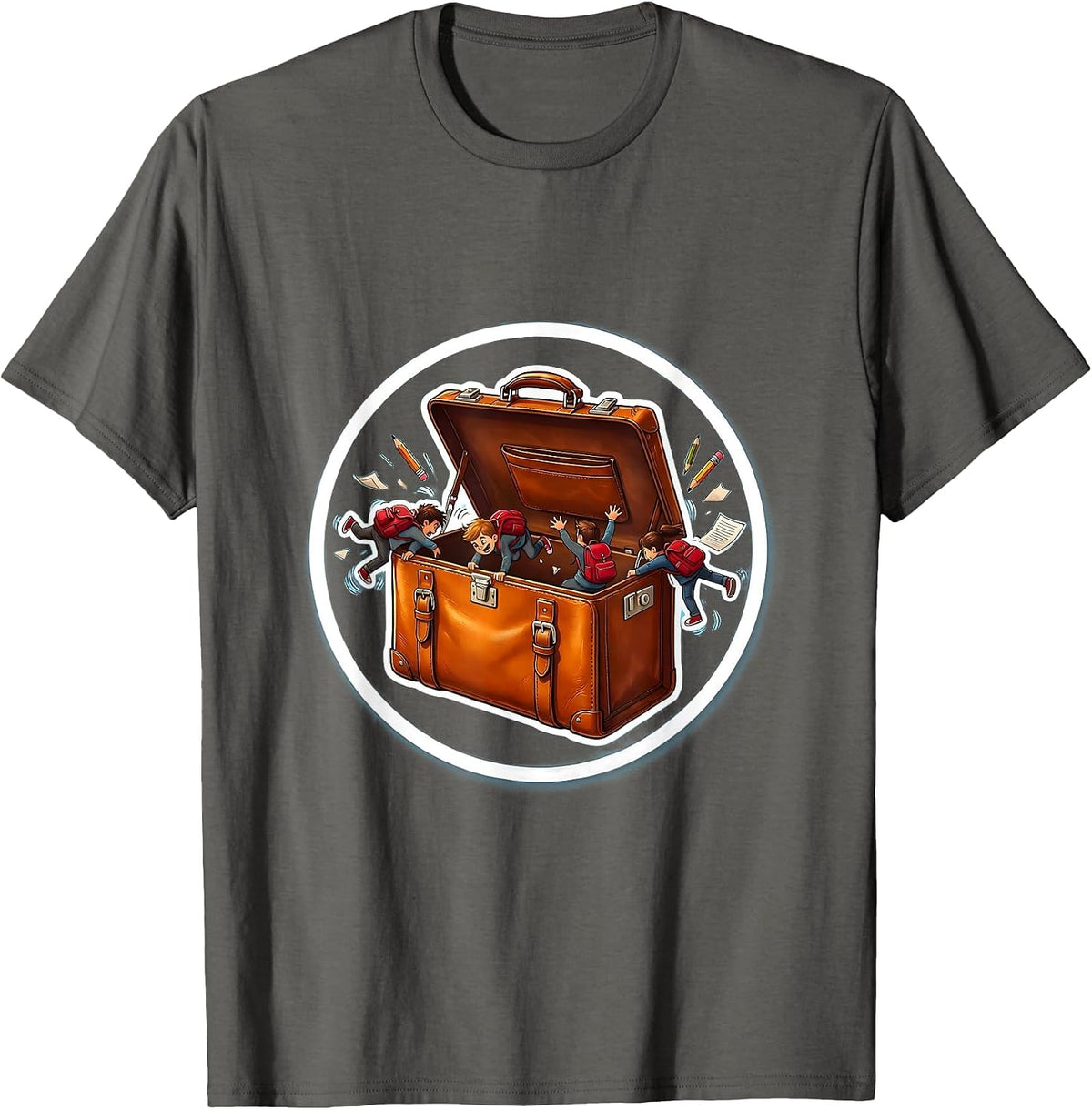 Funny Teacher Tiny Students Climbing Briefcase T-Shirt - Asphalt Grey