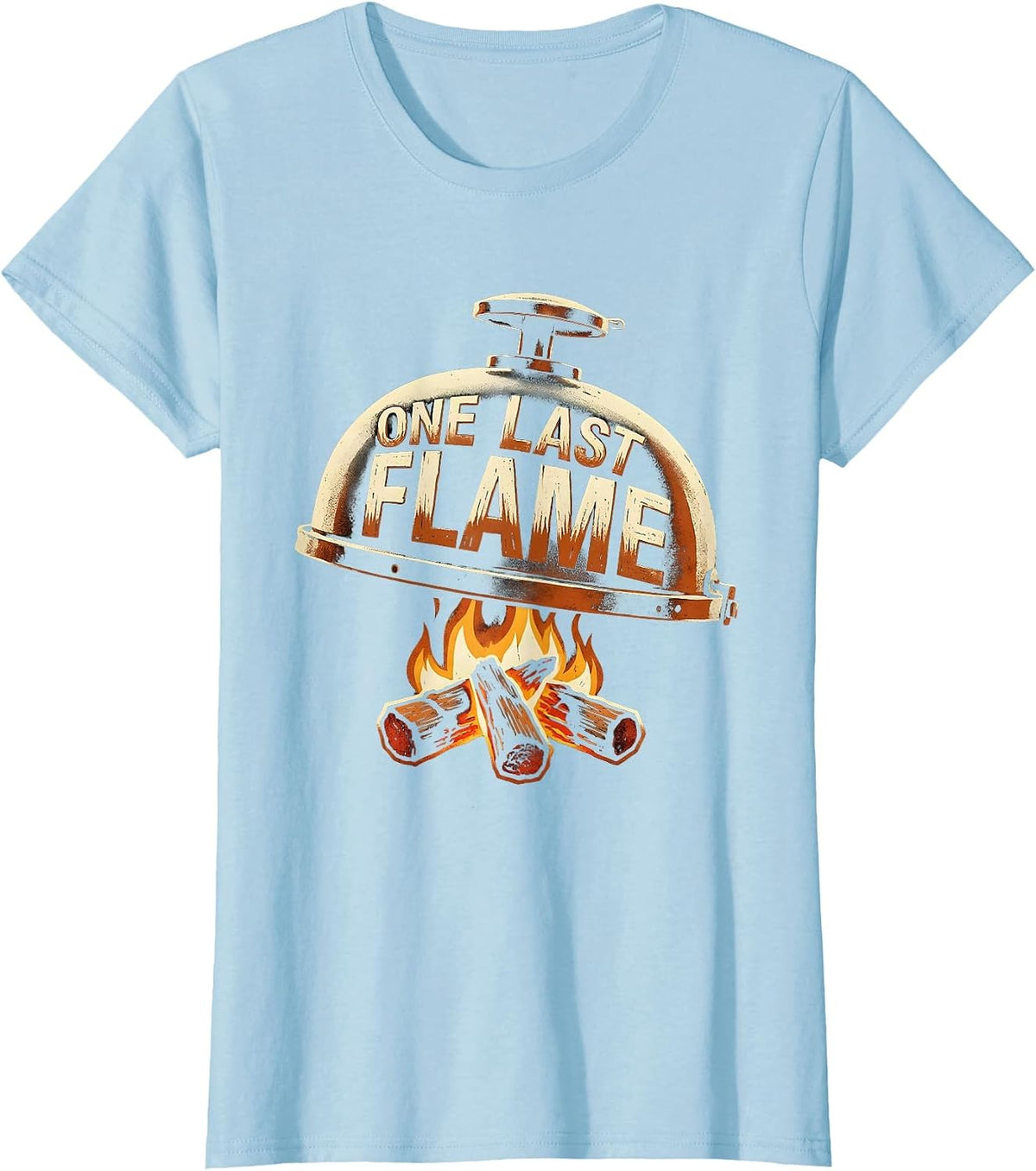 One Last Flame Stencil BBQ Grill Dad Last Cookout Humor T-Shirt - Baby Blue