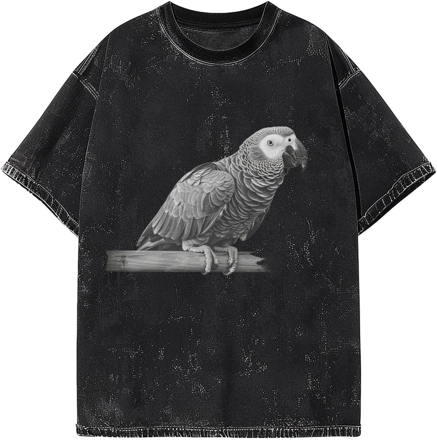 Men Oversized T Shirts Vintage Tee Loose Fit Short Sleeve Casual Streetwear Baggy Washed Unisex Tops - Tropical Bird