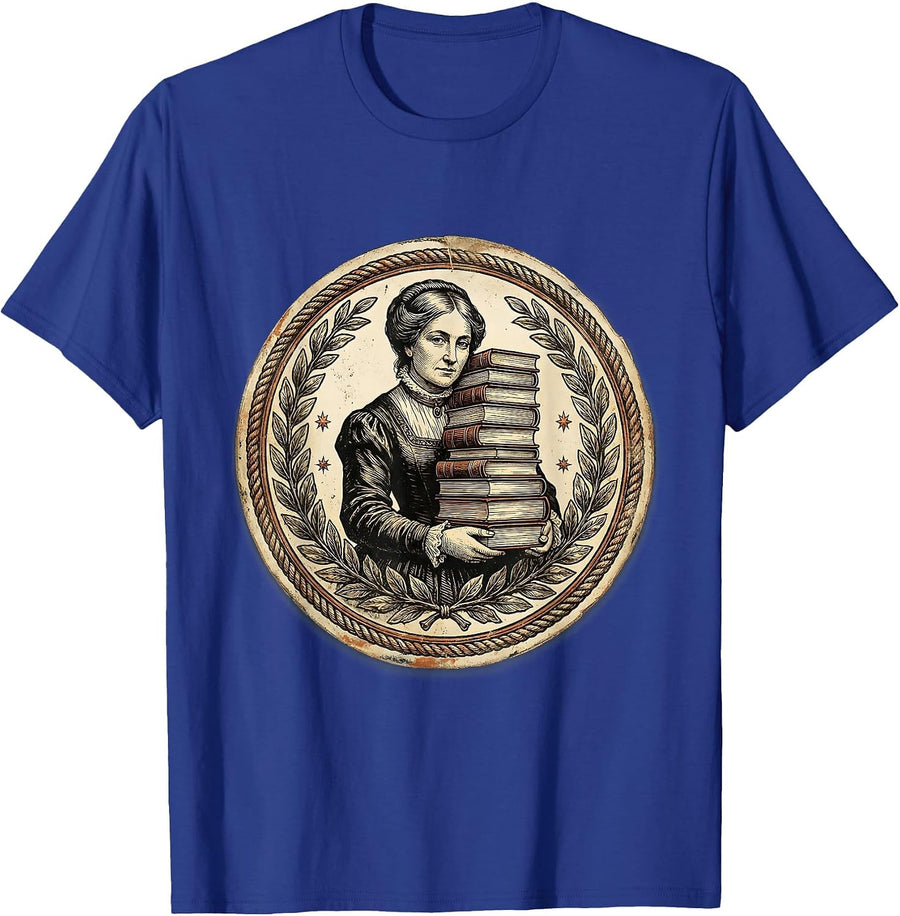 Labor Day Teacher Book Stack Illustration T-Shirt - Royal Blue