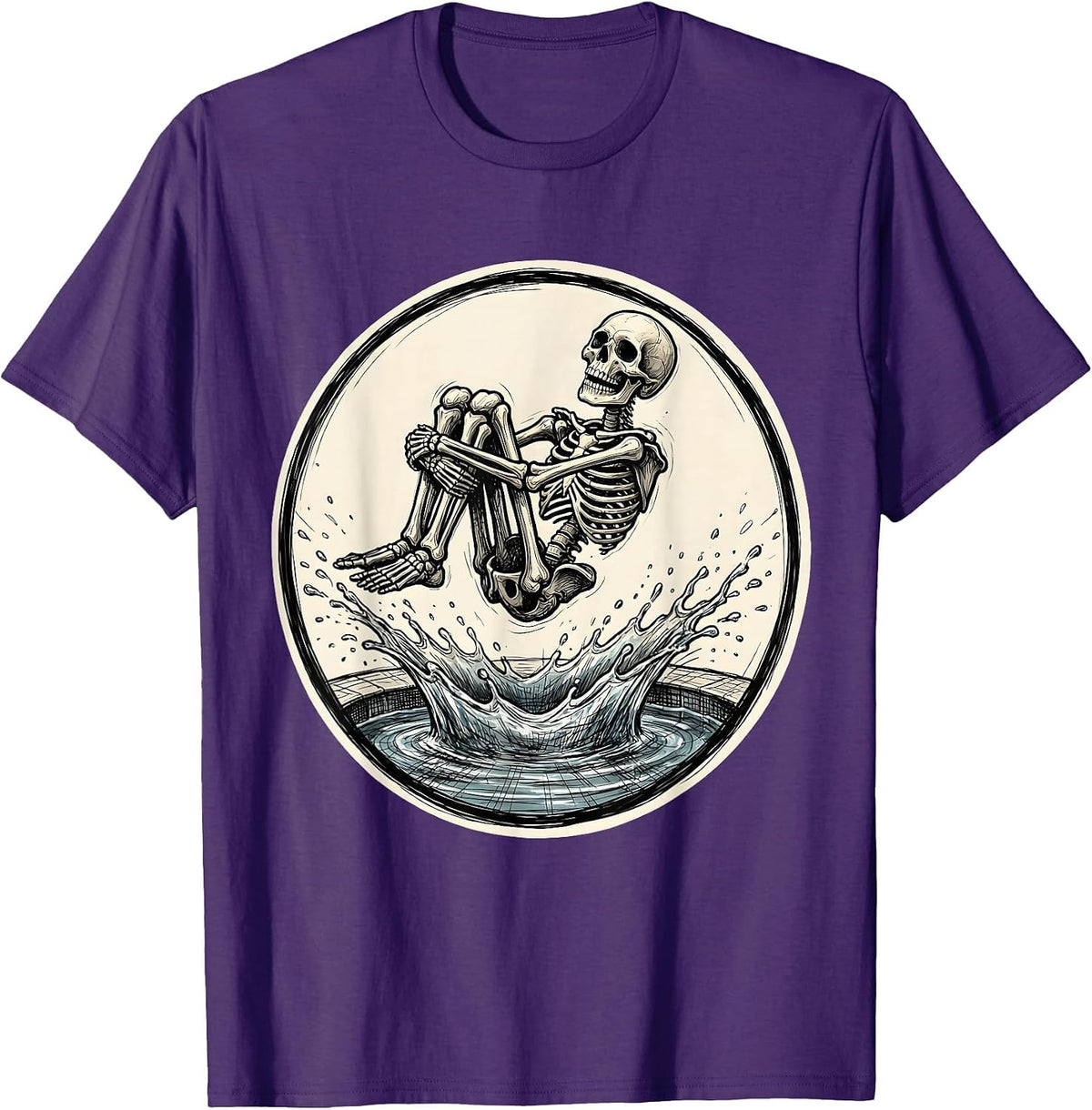 Skeleton Cannonball Swimming Pool Dive T-Shirt - Purple