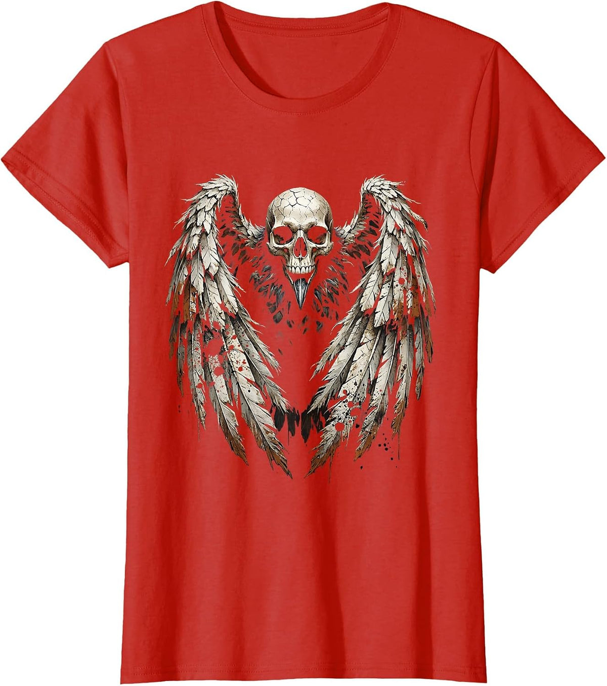 Crow Skull Spread Wings Dark Gothic Illustration T-Shirt - Red