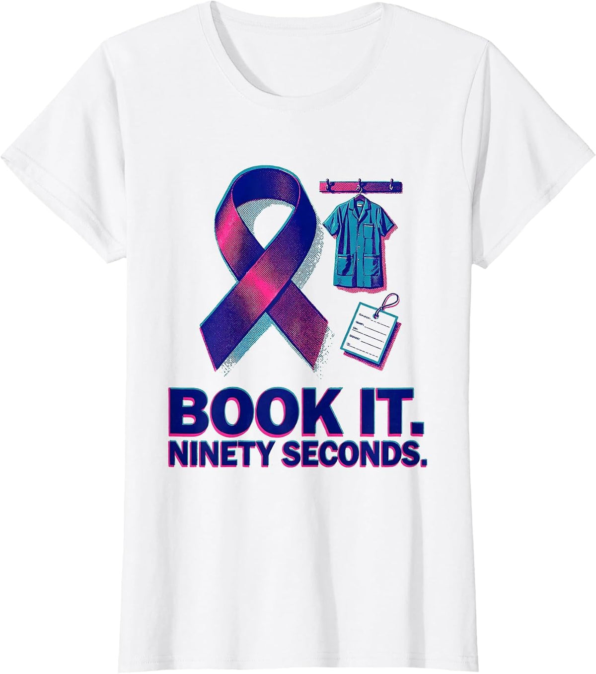 Book It Ninety Seconds Risograph Mammography Tech T-Shirt - White