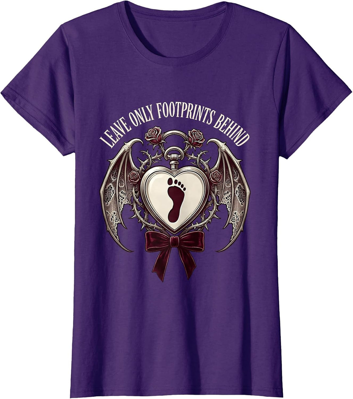Women's Leave Only Footprints Behind Hiking Design T-Shirt - Purple
