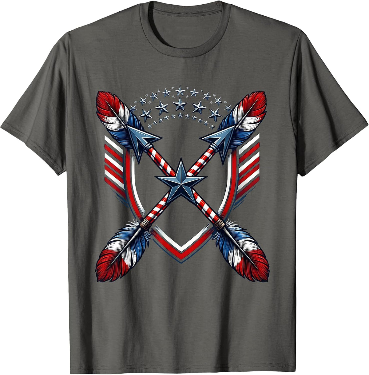 Crossed Arrows Patriotic Red White and Blue Design T-Shirt - Asphalt Grey