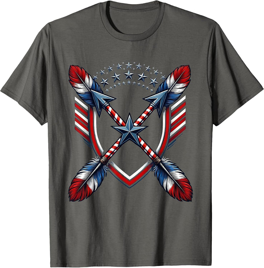 Crossed Arrows Patriotic Red White and Blue Design T-Shirt - Asphalt Grey