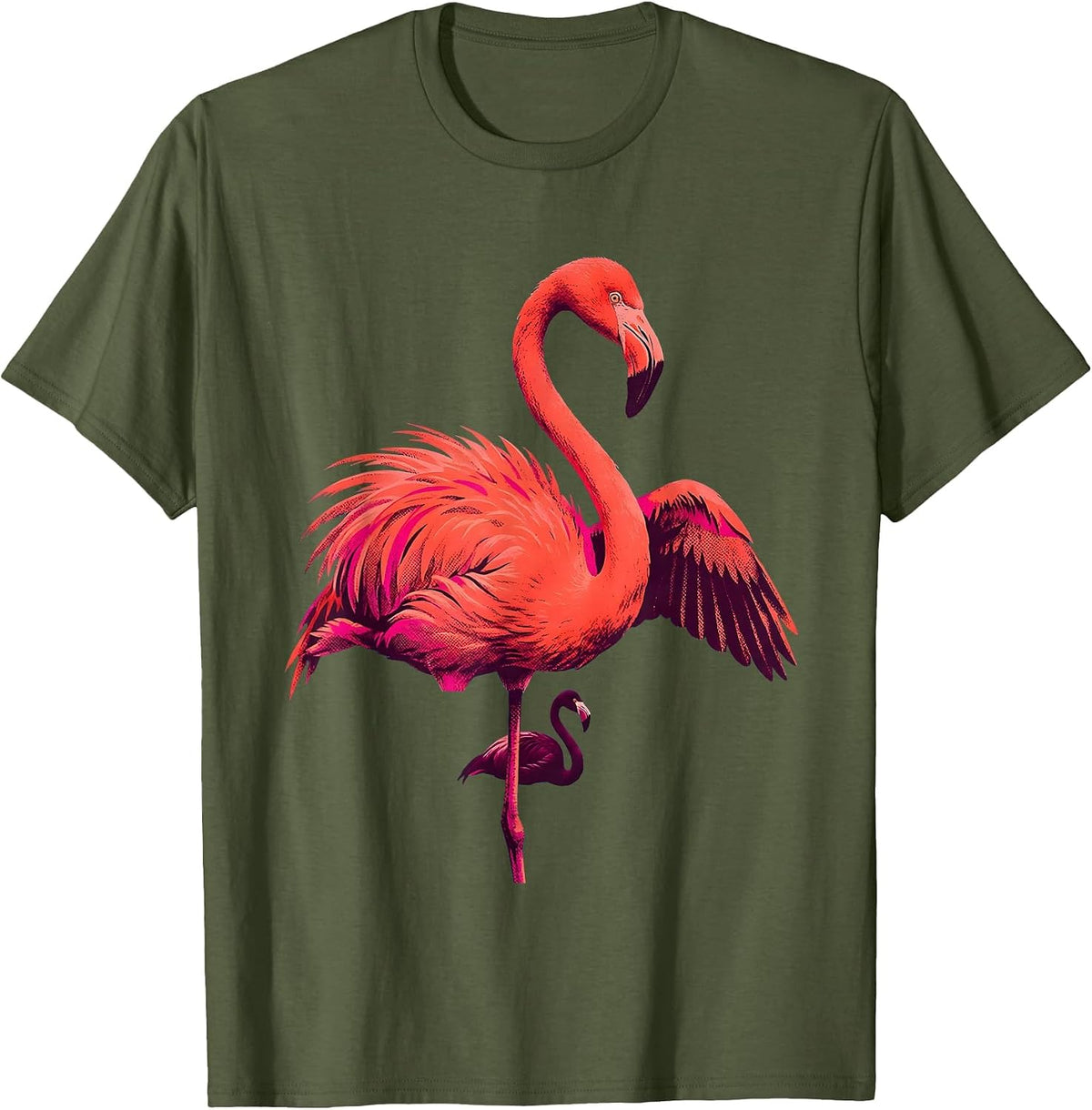 Oversized Flamingo Funny Animal Humor Bird Lover T-Shirt - Olive Green
