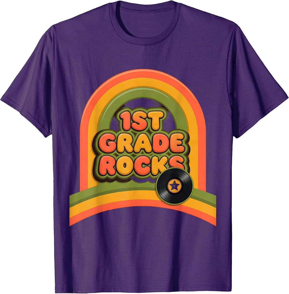 Men's 1st Grade Rocks Retro Teachers Kids First Day of School T-Shirt - Purple