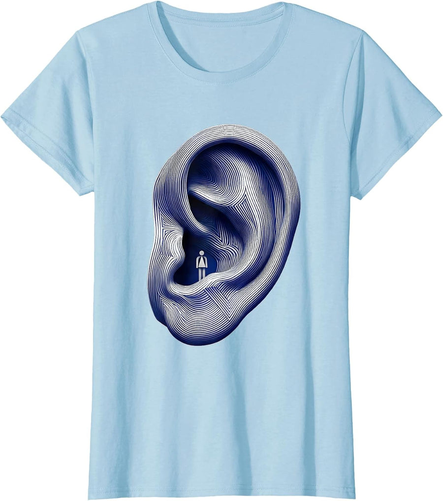 Women's Speech Therapy Giant Ear Illustration Design T-Shirt - Baby Blue